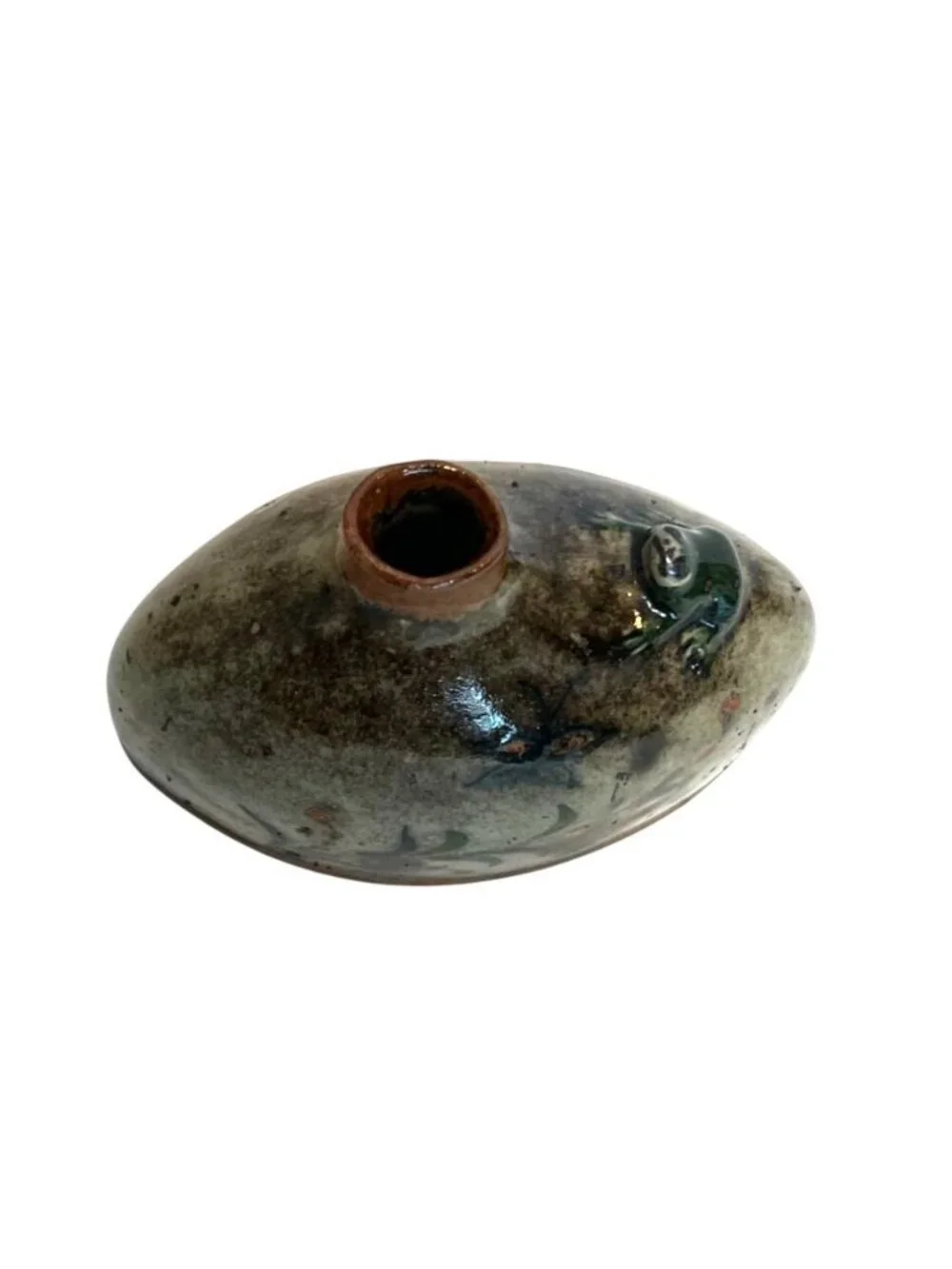 Vintage Studio Art Frog Bud Vase High Gloss Ceramic Floral Detailing Felt Pads